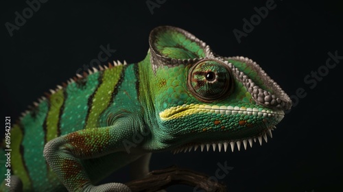 chameleon on a black background lizard reptile animal green generative ai © KWY