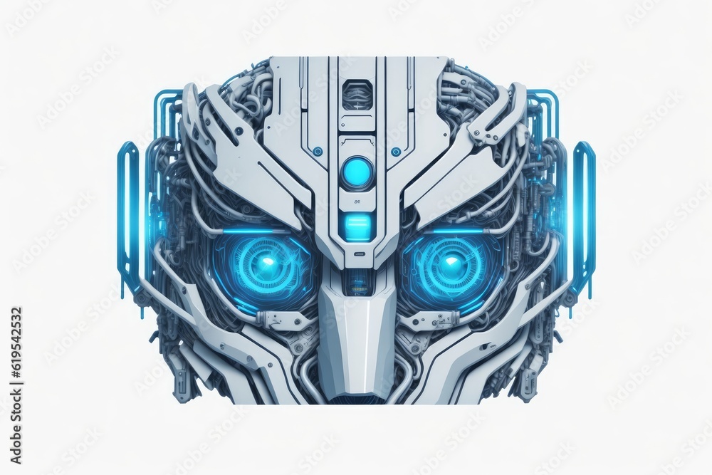 Futuristic cyborg head front view. 3D rendering. AI generated