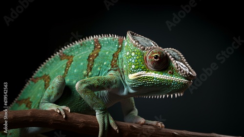 chameleon on a black background lizard reptile animal green generative ai