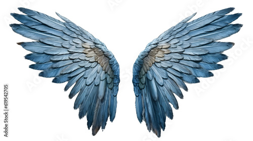 blue angel wings ornament isolated on transparent background ,generative ai
