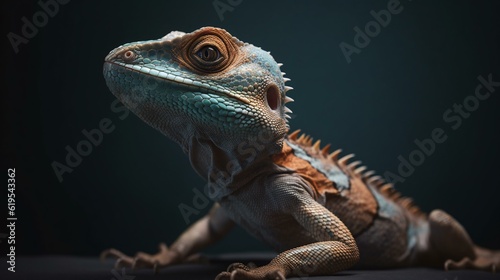 close up of iguana lizard reptile animal green generative ai © KWY