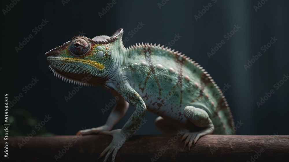 chameleon on a black background lizard reptile animal green generative ai