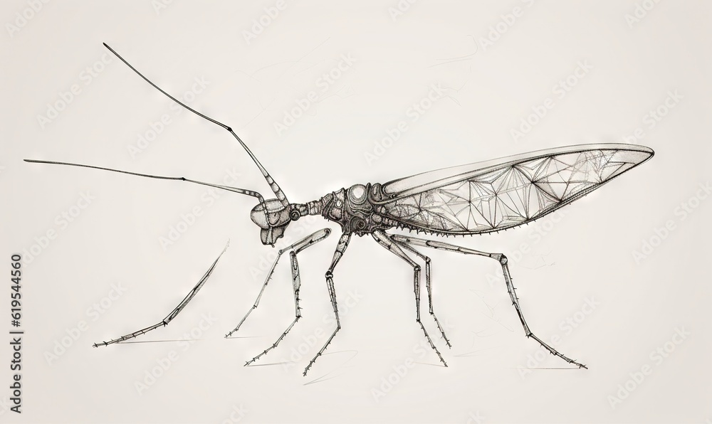  a drawing of a mosquito on a white background with a black outline.  generative ai