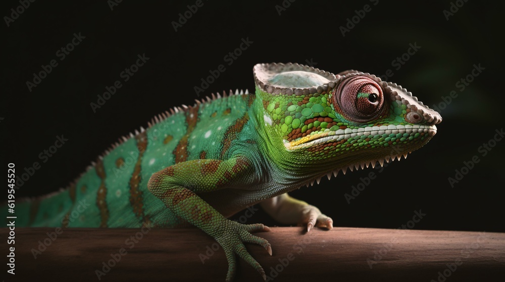 chameleon on a black background lizard reptile animal green generative ai chameleon on a black background lizard reptile animal green generative ai