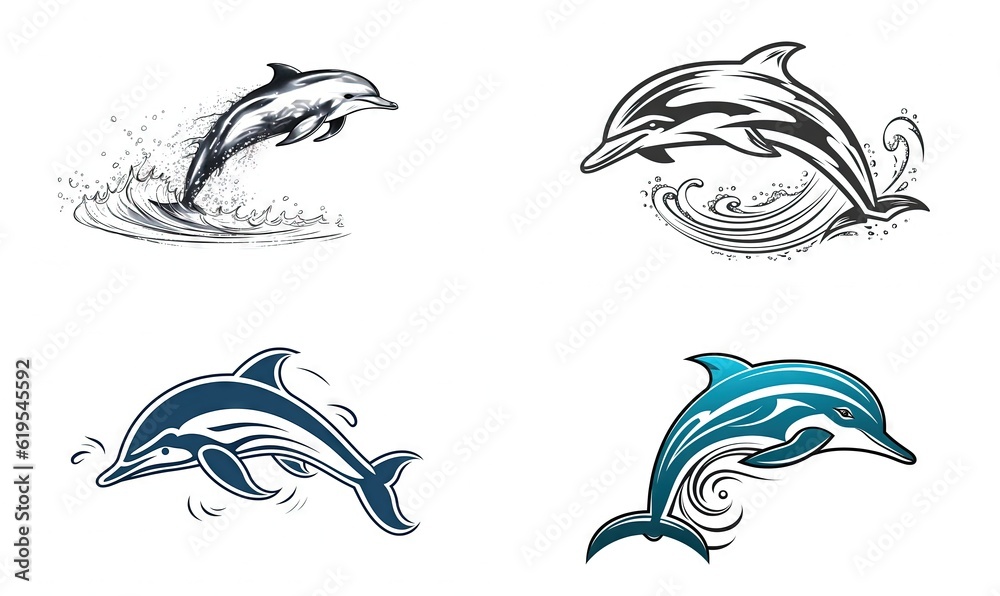 Fototapeta premium four dolphins jumping out of the water with splashes of water. generative ai