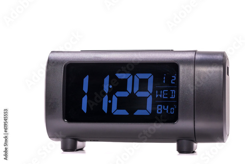 Grey Alarm Clock on White Background - Minimalist Timepiece Stock Photo