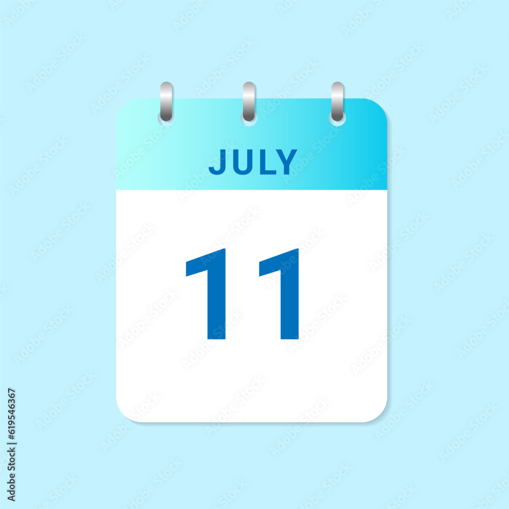 Daily calendar 11th of July month on white paper note Daily calendar 11th of July month on white paper note