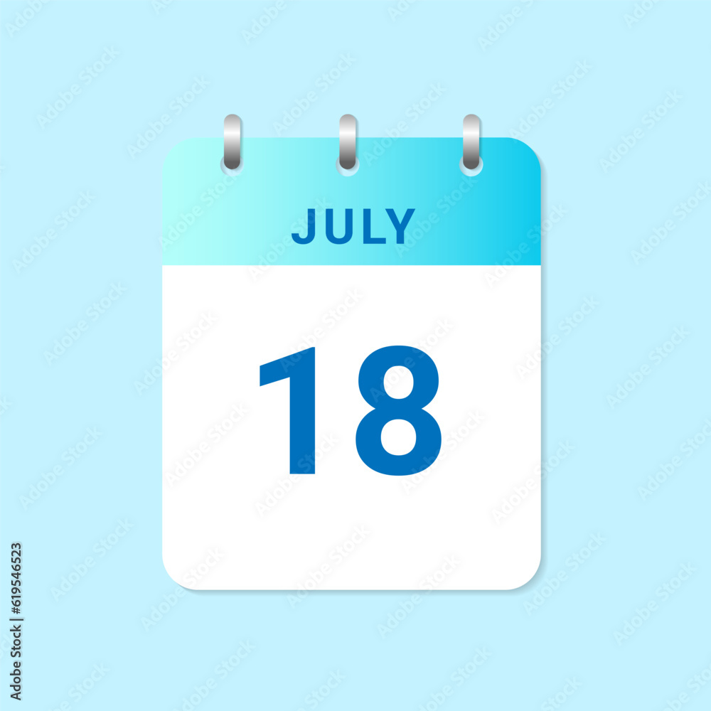 Daily calendar 18th of July month on white paper note Daily calendar 18th of July month on white paper note