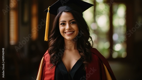 Young Indian adult achievement graduation gown toothy smile