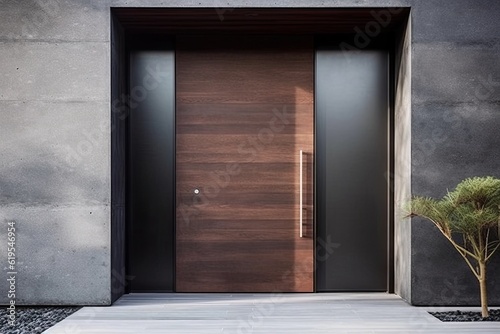 Modern entrance with wooden insert for a truly elegant look. Generative AI Technology  © Dniel