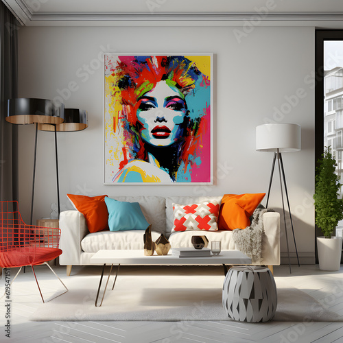 modern living room with wall painting
