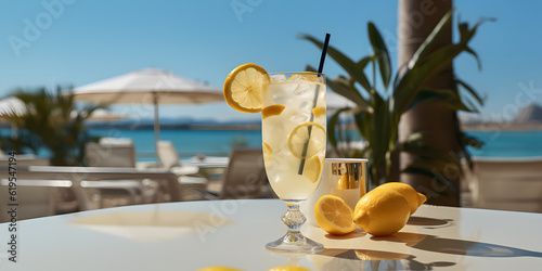 lemon cocktail summer drink on the beach table 
