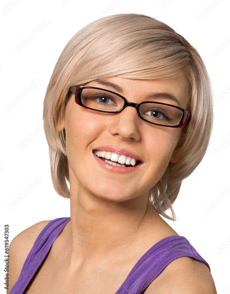 smiling young woman wearing eyeglasses portrait