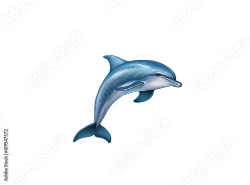 Vector illustration of a blue cartoon dolphin in a jump on a white background