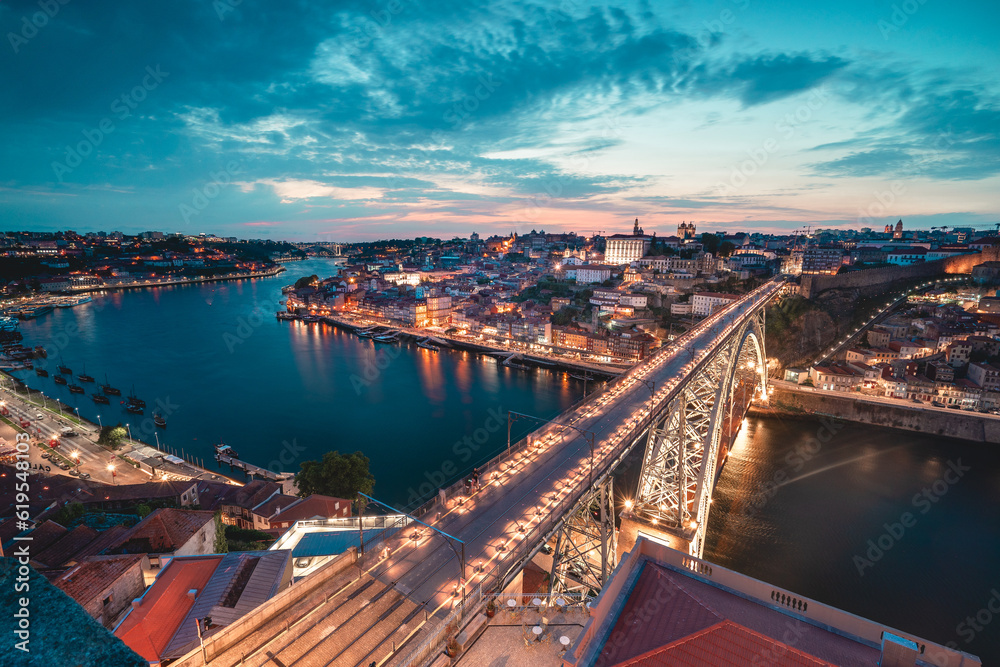 Viewpoint trom the city of porto during sunrise, Porto, Portugal june 20 2023.