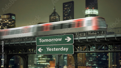 Foto Street Sign to Tomorrow versus Yesterday