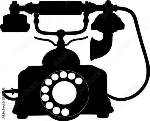 Old phone black and white illustration