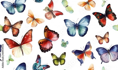  a group of colorful butterflies flying in the sky together on a white background. generative ai