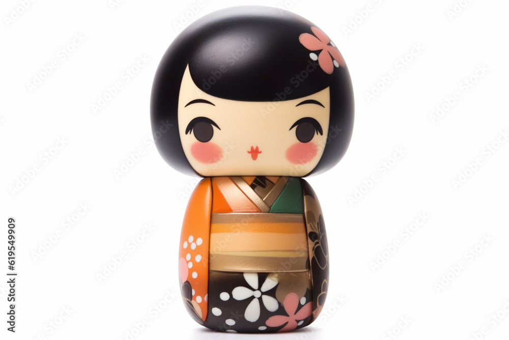 Generative ai. Japanese kokeshi doll with short hair and kimono Stock ...