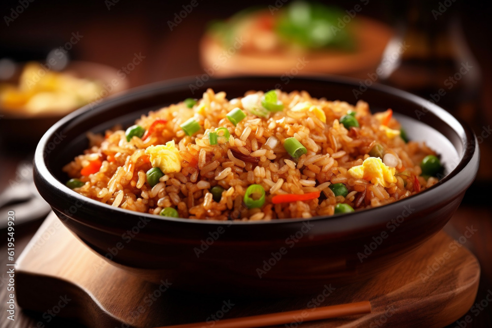 healthy chinese rice meal asian food fried eat vegetable dinner rice. Generative AI.