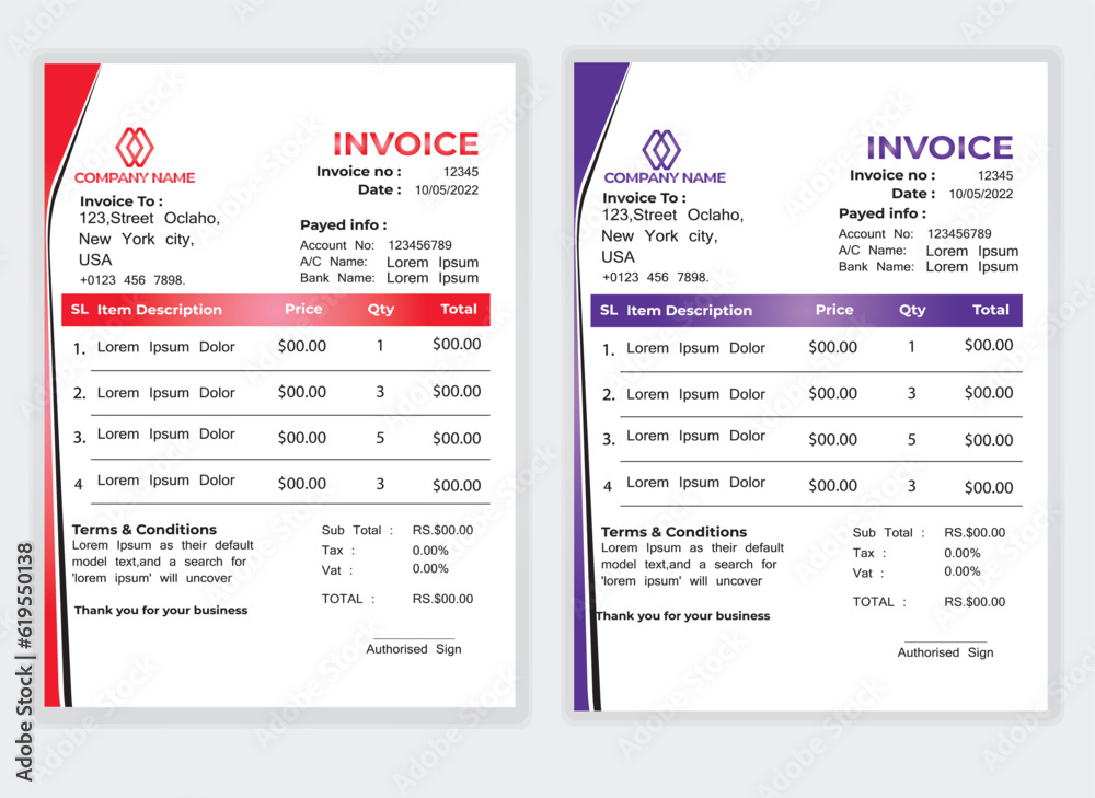 Business corporate creative invoice template.minimal style invoice vector template design Business corporate creative invoice template.minimal style invoice vector template design