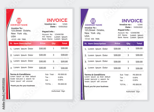 Business corporate creative invoice template.minimal style invoice vector template design