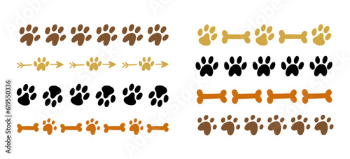 Dog paw print borders set, pet doodle strokes