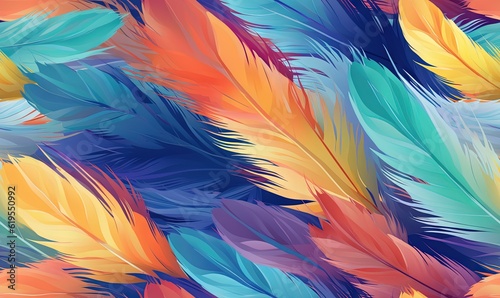  a colorful background with a lot of colorful feathers on it.  generative ai © Anna
