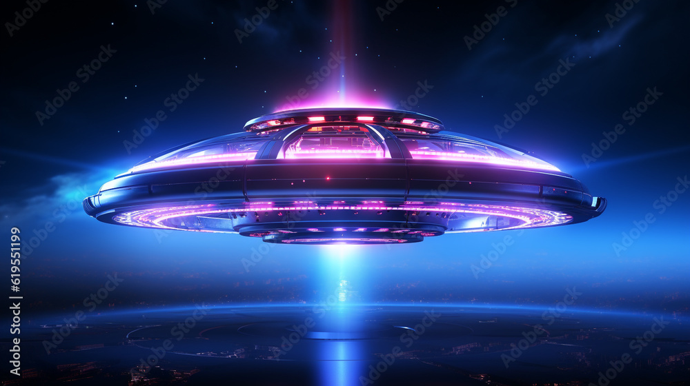 Futuristic space saucer in the night forest. Digital illustration. Futuristic space saucer in the night forest. Digital illustration.