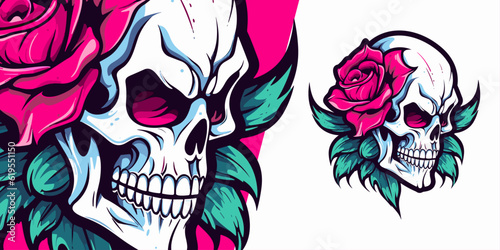 Epic Skull with Roses Logo: Powerful Illustration for Competitive Gaming and Sports Teams
