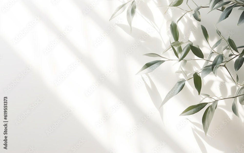 Tropical palm leaves with shadows on white wall. Minimal abstract blurred tropical background for product presentation. Tropical palm leaves with shadows on white wall. Minimal abstract blurred tropical background for product presentation.