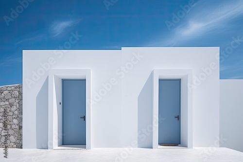 A wonderful combination of blue and white, which is realized in this house. Generative AI Technology 