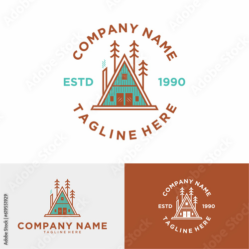 cottage logo line art cabin vector illustration design