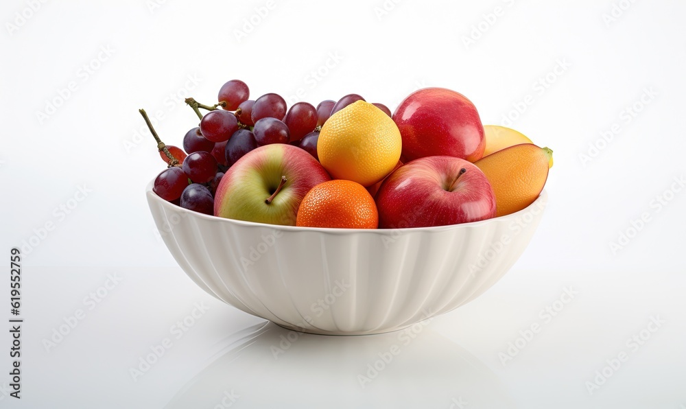  a white bowl filled with fruit on top of a table.  generative ai