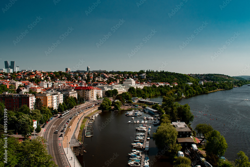 Summer panoramic view of Prague architecture