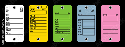 Automotive car dealer key tags vector set. Five different version.