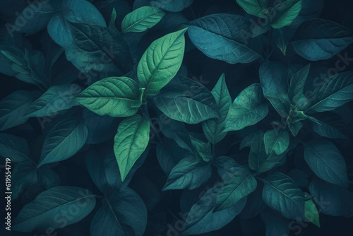 Lush Canopy: Abstract Tropical Leaves on Natural Background. Generative AI