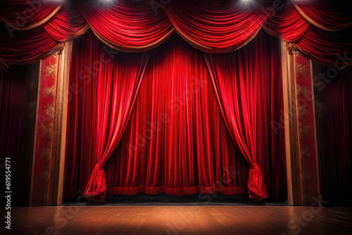 Captivating Red Curtains on Theater Stage with Spotlight. Generative AI