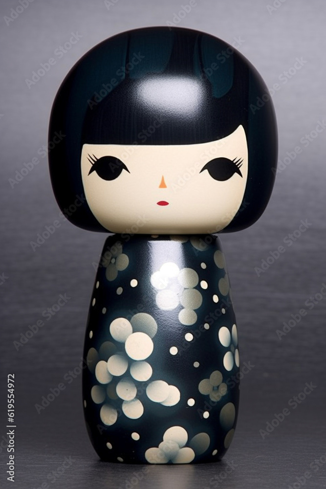 Generative ai. Japanese kokeshi doll with short hair and kimono Stock ...