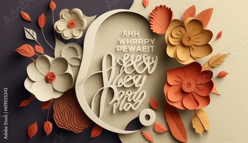 Paper art Happy womens day 8 march with women.Generative AI.