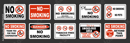 No smoking sign vector set. ten different horizontal versions.