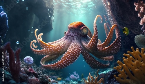 Octopus swimming in the under sea, Beautiful Underwater.Generative AI.