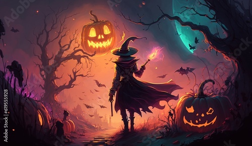 Halloween illustration colorfull .Generative AI.