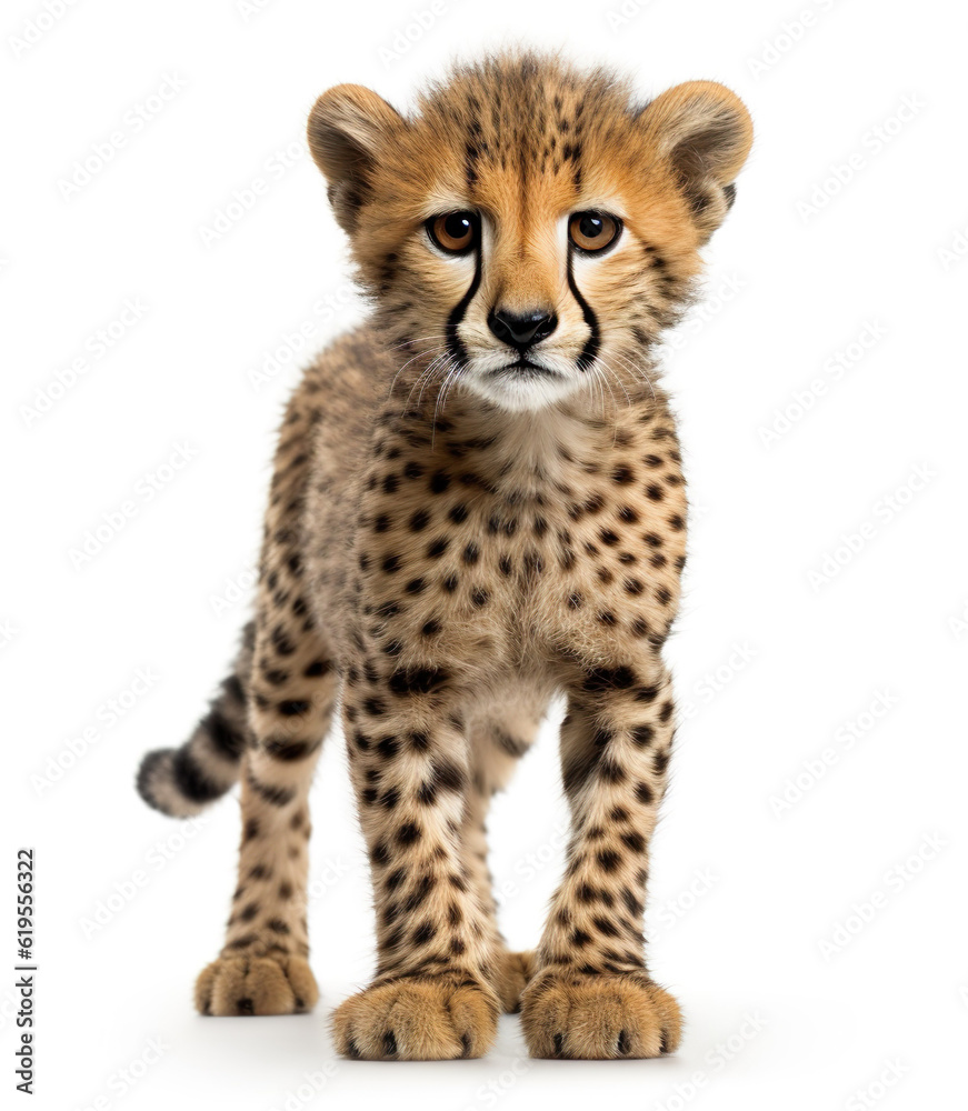 Cute little cheetah cat baby kitty realistic photo generative AI illustration isolated on white background. Lovely baby animals concept Cute little cheetah cat baby kitty realistic photo generative AI illustration isolated on white background. Lovely baby animals concept