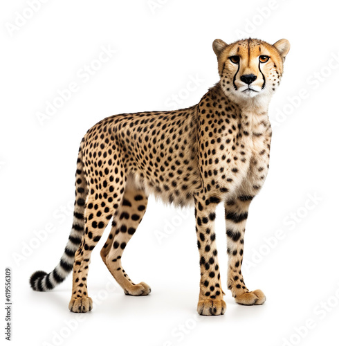 Adult cheetah wild cat predator realistic photo generative AI illustration isolated on white background. Wild cats animals concept