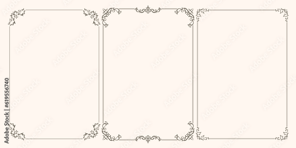 Set of vector frames with swirls and leaves