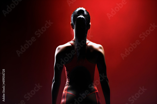 Sports performance concept back view of a women athlete. AI Generative.