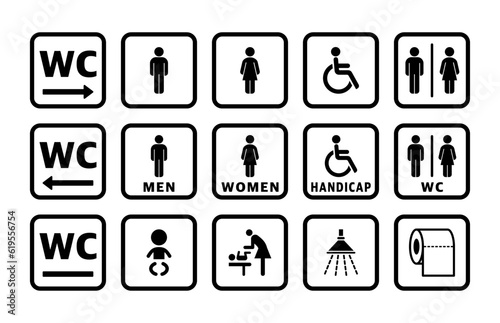 Wc toilet sign door sign icon vector set. Male and female toilet icon set.