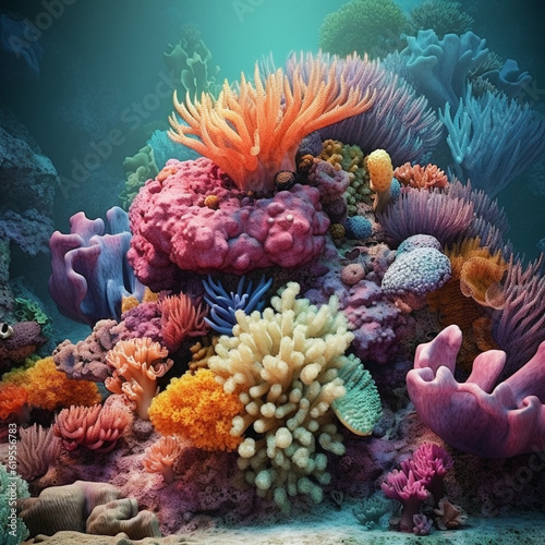 Generative AI illustrations  Ocean coral reef underwater. Sea world under water background
