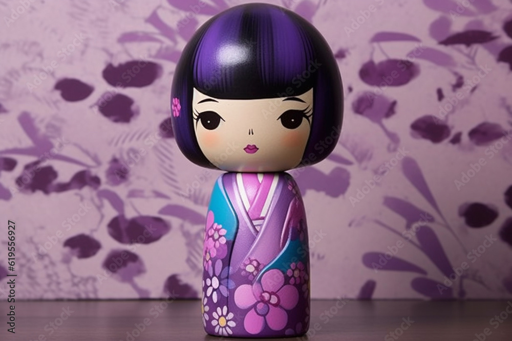 Fototapeta premium Generative ai. Japanese kokeshi doll with short hair and kimono